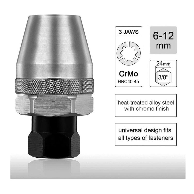 Screw Extractor Hardened Steel Self-Strengthening Grip 3/8 Inch Drive