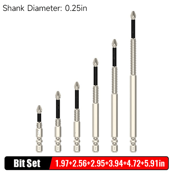 Screwdriver Bits Magnetic Hardened Carbon Steel Set of 6
