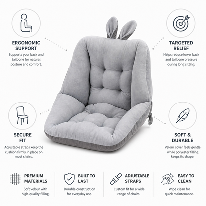Seat & Back Cushion Ergonomic Tailbone Relief Velour Cover