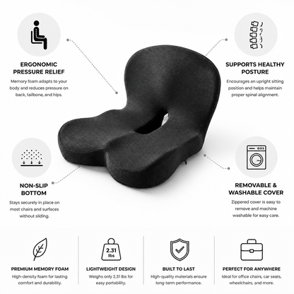 Seat Cushion Ergonomic Memory Foam Pressure-Relieving & Non-Slip