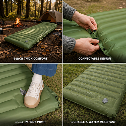 Self-Inflating Camping Sleeping Pad With Connectable Side Press Studs (4-Inch Thick)