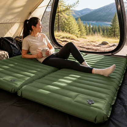 Self-Inflating Camping Sleeping Pad With Connectable Side Press Studs (4-Inch Thick)
