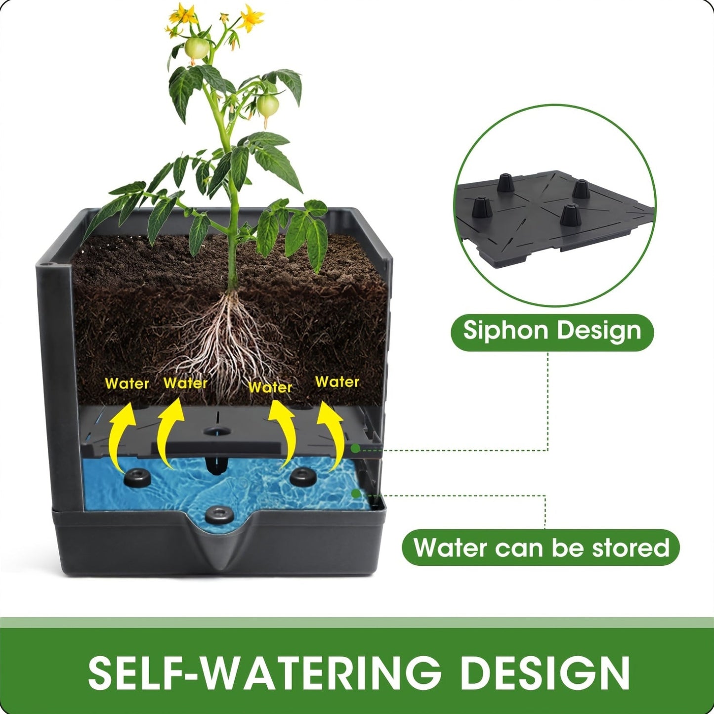 Self-Watering Planter Multi-Tier Hidden Reservoir & Trellis