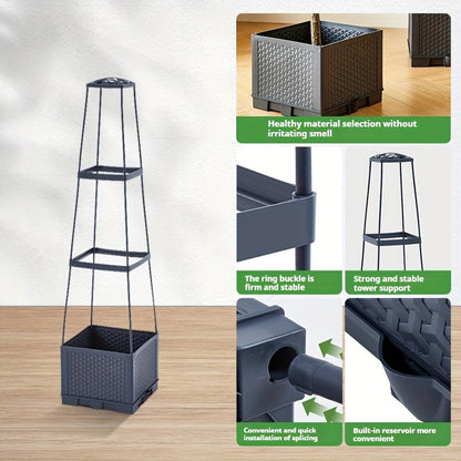 Self-Watering Planter Multi-Tier Hidden Reservoir & Trellis