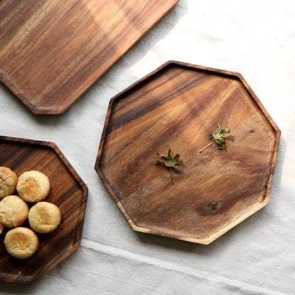 Serving Board Octagonal Solid Wood Geometric Pattern