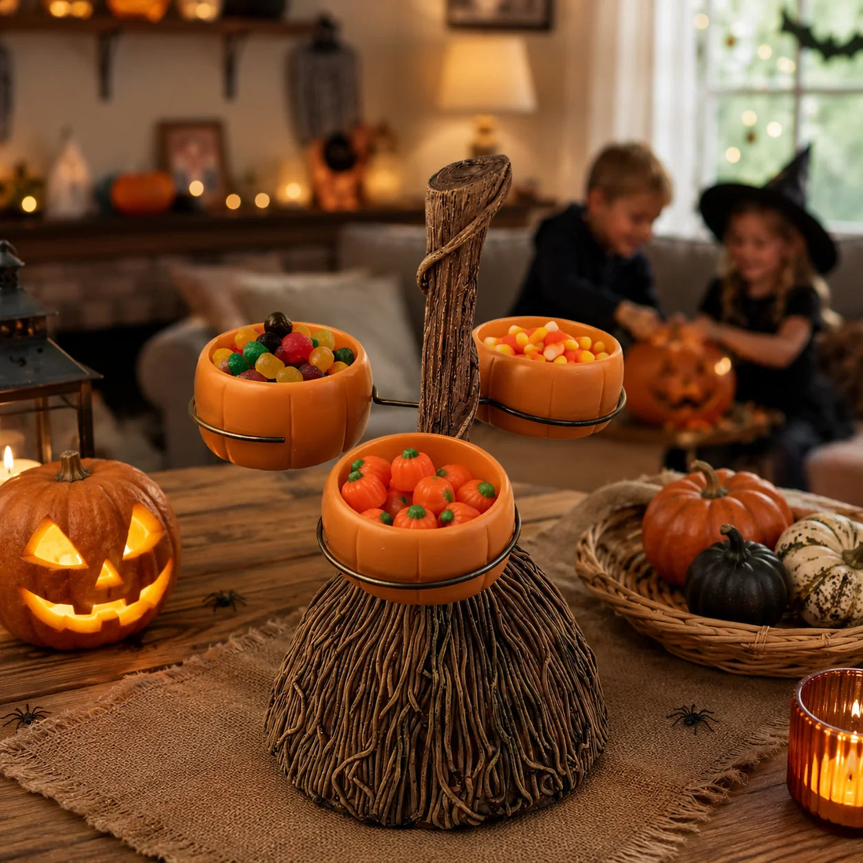 Serving Bowl Stand Pumpkin-Shaped Resin & Iron Space-Saving