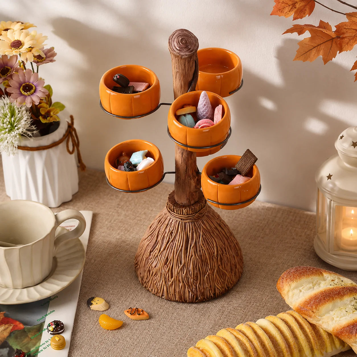 Serving Bowl Stand Pumpkin-Shaped Resin & Iron Space-Saving