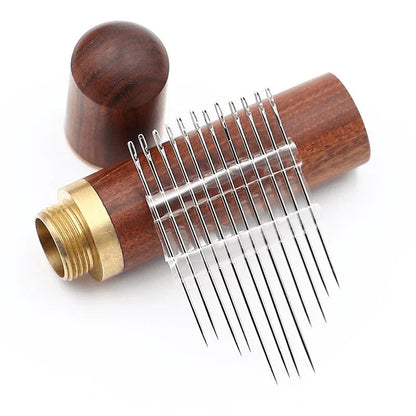 Sewing Needle Set Side-Threading Stainless Steel Wooden Case