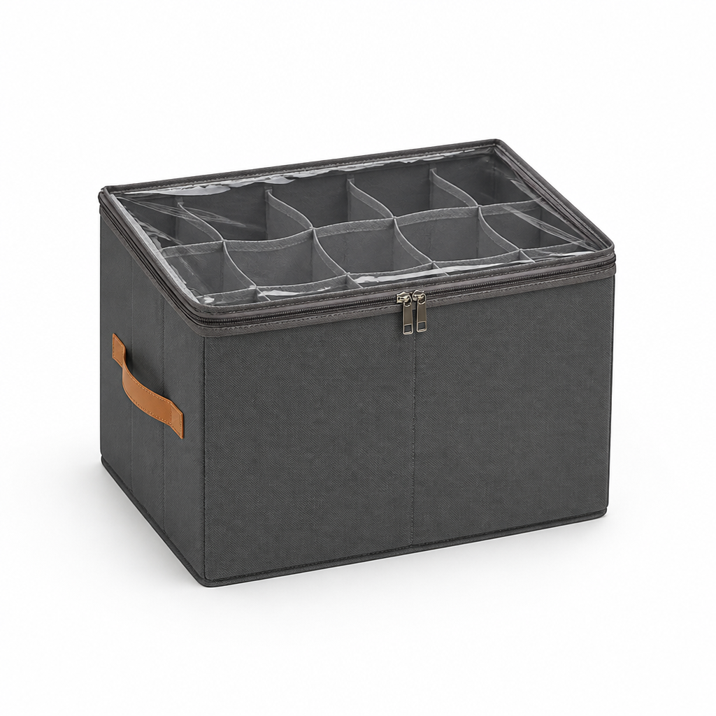 Shoe Organizer Foldable Transparent Lid & Leather Handle
