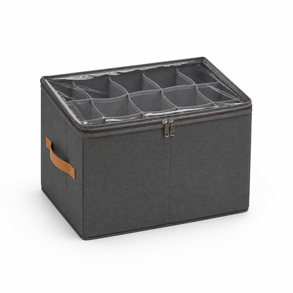 Shoe Organizer Foldable Transparent Lid & Leather Handle