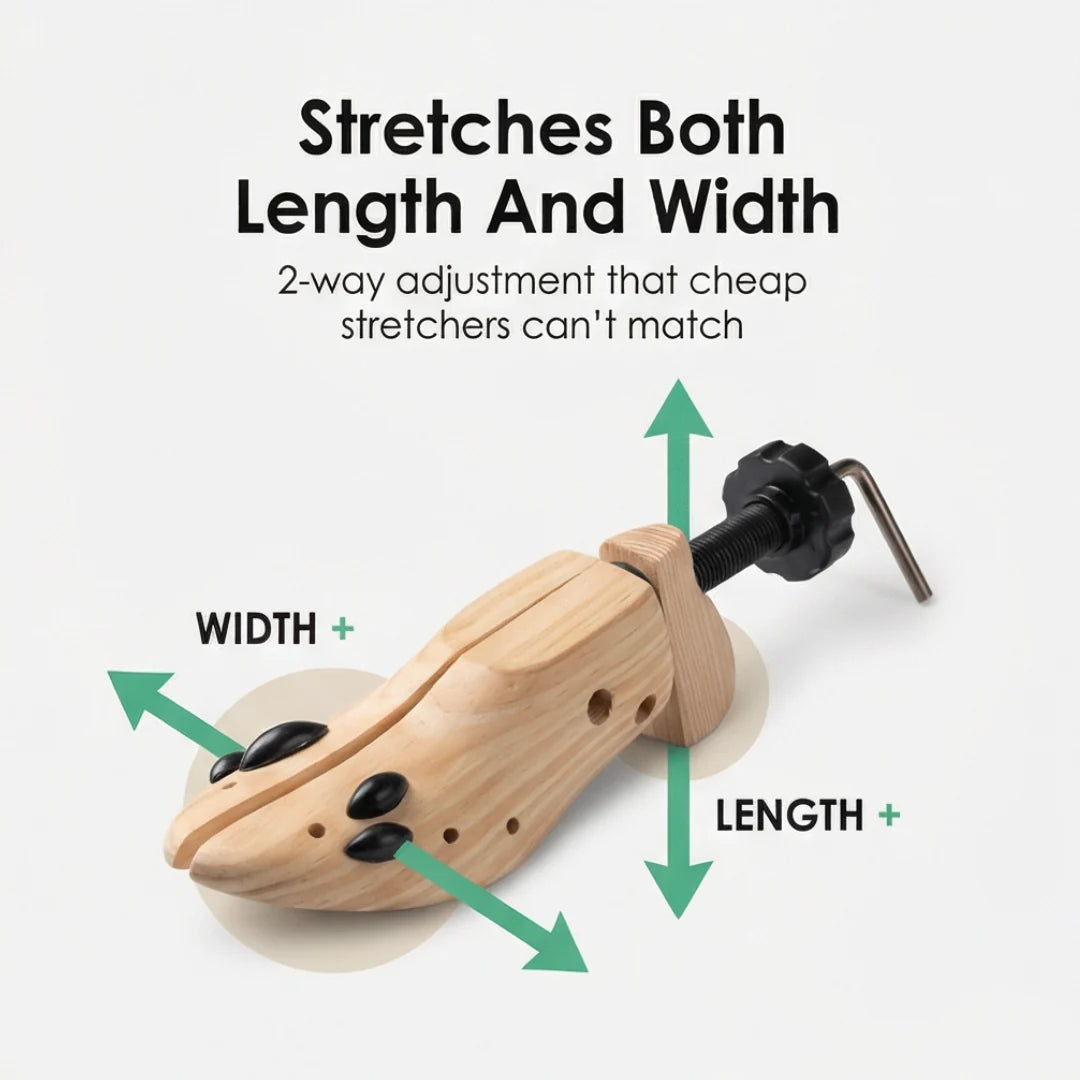 Shoe Stretcher Two-Way Adjustable Removable Ball Inserts Solid Wood