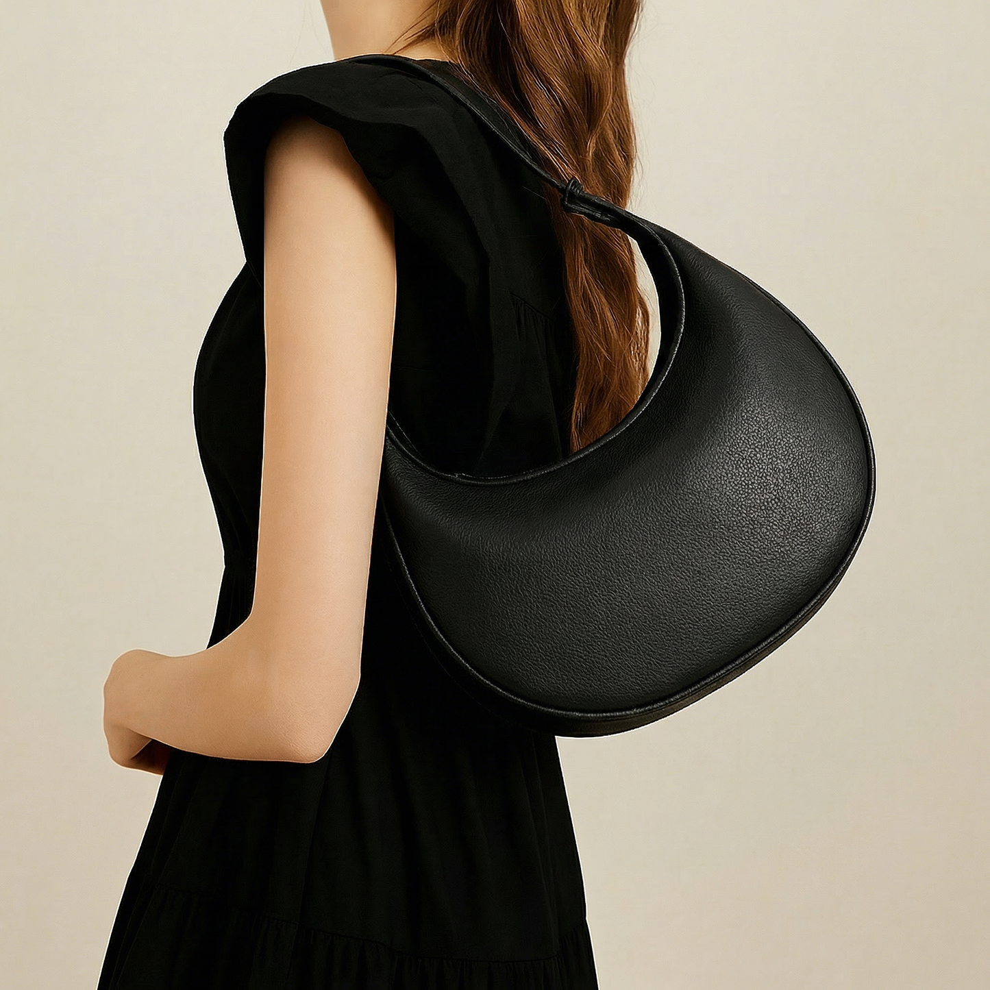 Shoulder Bag Crescent Shape 3-Way Strap Faux Leather