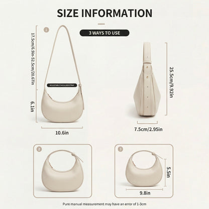 Shoulder Bag Crescent Shape 3-Way Strap Faux Leather