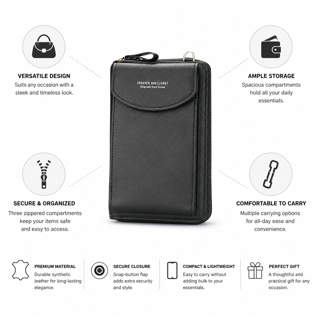 Shoulder Bag Synthetic Leather Three Zippered Compartments & Snap Closure