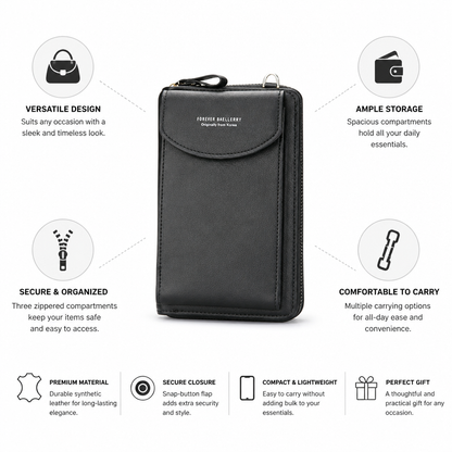 Shoulder Bag Synthetic Leather Three Zippered Compartments & Snap Closure