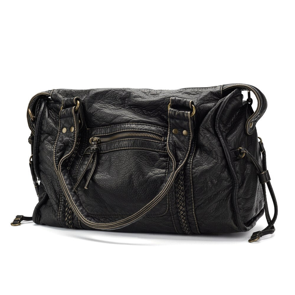 Shoulder Bag Vintage Washed PU Leather Fits Laptop