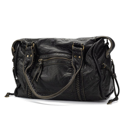 Shoulder Bag Vintage Washed PU Leather Fits Laptop