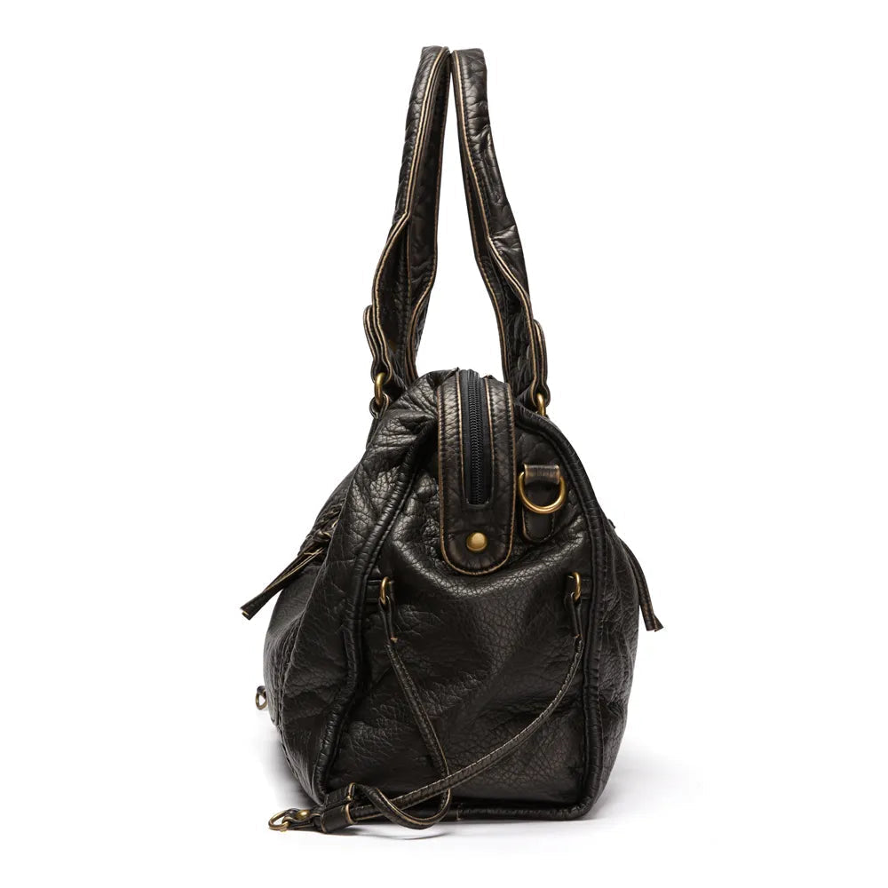 Shoulder Bag Vintage Washed PU Leather Fits Laptop