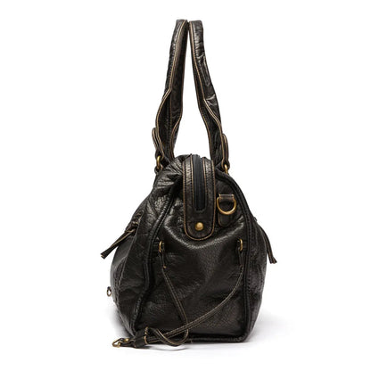 Shoulder Bag Vintage Washed PU Leather Fits Laptop
