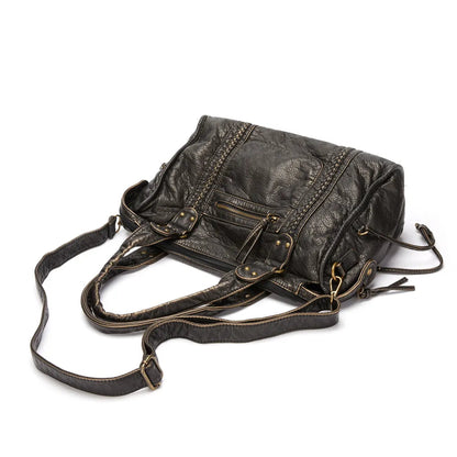Shoulder Bag Vintage Washed PU Leather Fits Laptop