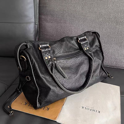 Shoulder Bag Vintage Washed PU Leather Fits Laptop