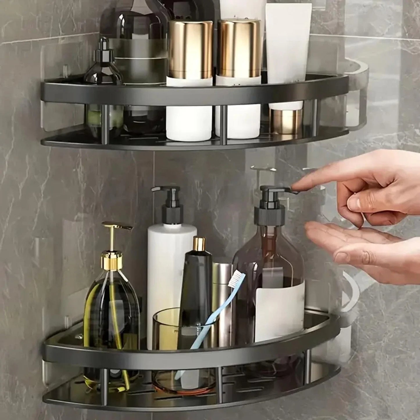 Shower Corner Shelf No-Drill Aluminum Raised Edge