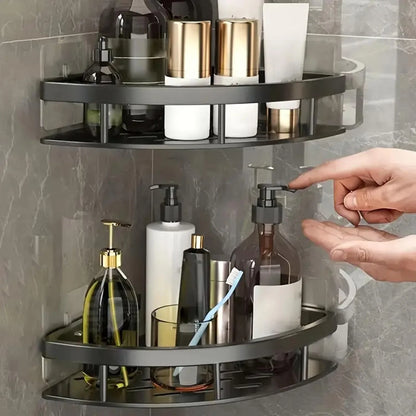 Shower Corner Shelf No-Drill Aluminum Raised Edge