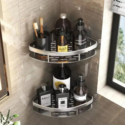Shower Corner Shelf No-Drill Aluminum Raised Edge