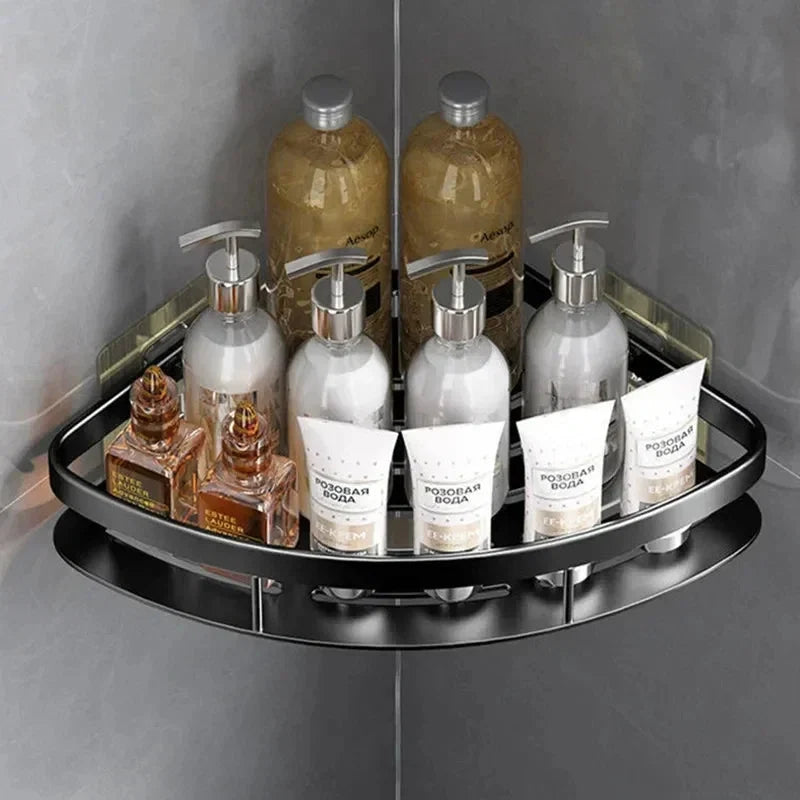 Shower Corner Shelf No-Drill Aluminum Raised Edge