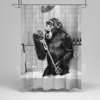 Shower Curtain Black & White Monkey Water Repellent Polyester