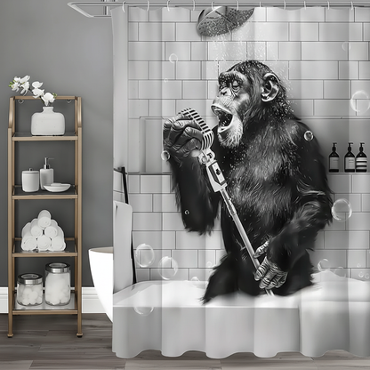 Shower Curtain Black & White Monkey Water Repellent Polyester