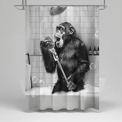 Shower Curtain Black & White Monkey Water Repellent Polyester