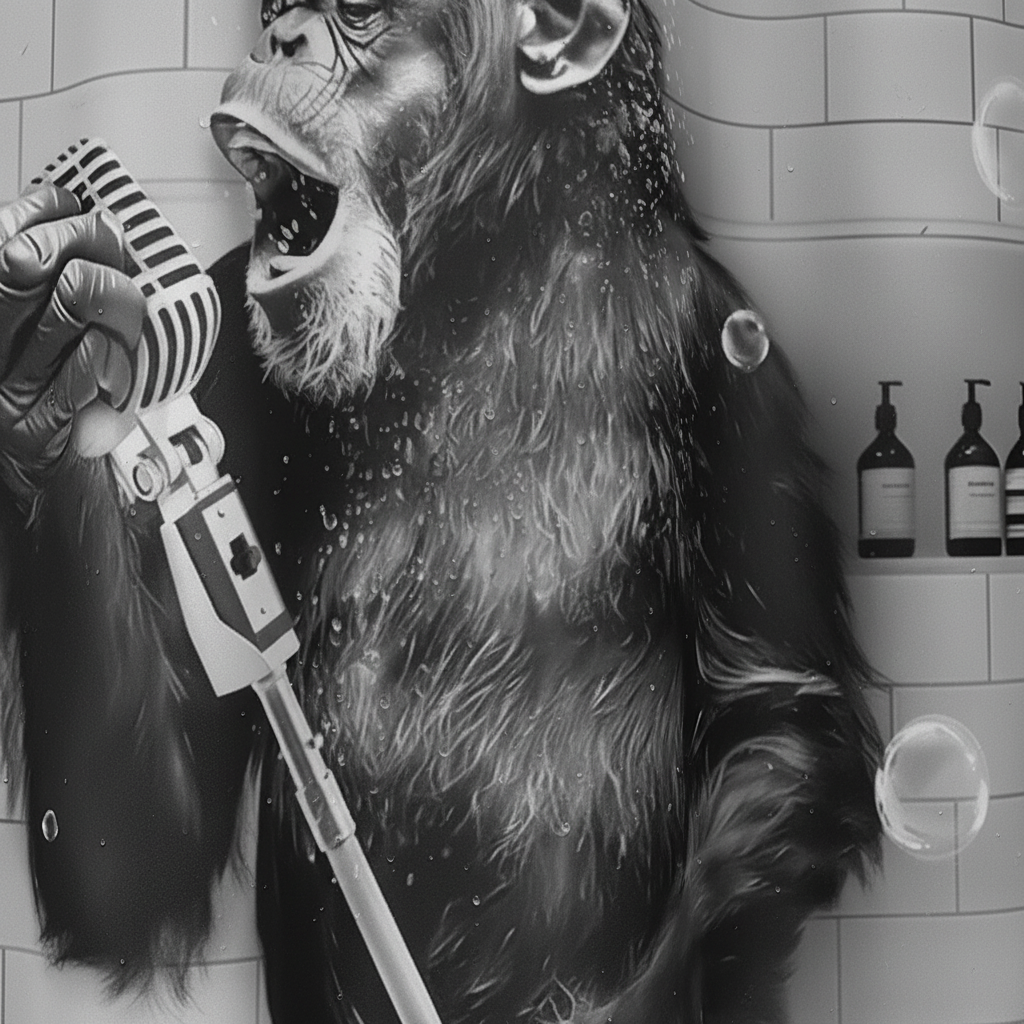 Shower Curtain Black & White Monkey Water Repellent Polyester