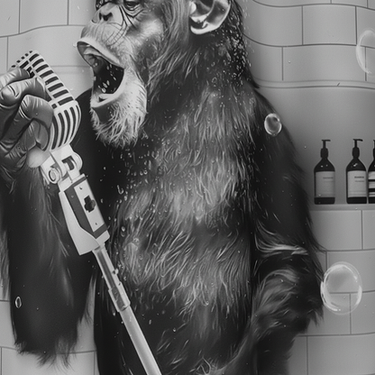 Shower Curtain Black & White Monkey Water Repellent Polyester