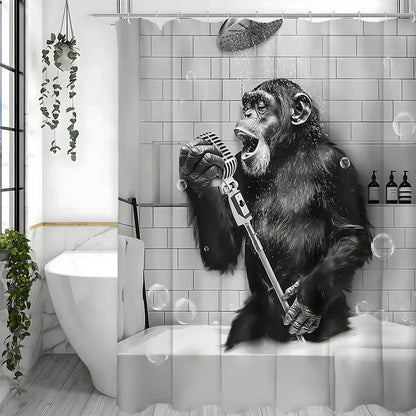 Shower Curtain Black & White Monkey Water Repellent Polyester