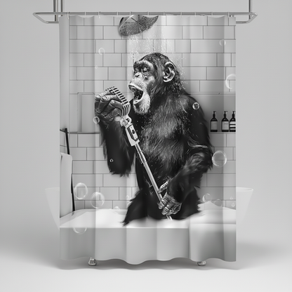 Shower Curtain Black & White Monkey Water Repellent Polyester