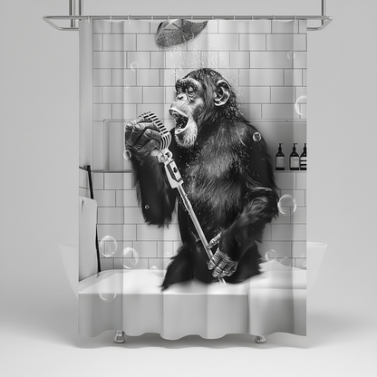 Shower Curtain Black & White Monkey Water Repellent Polyester