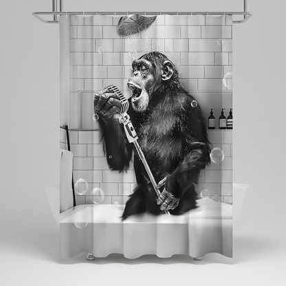 Shower Curtain Black & White Monkey Water Repellent Polyester