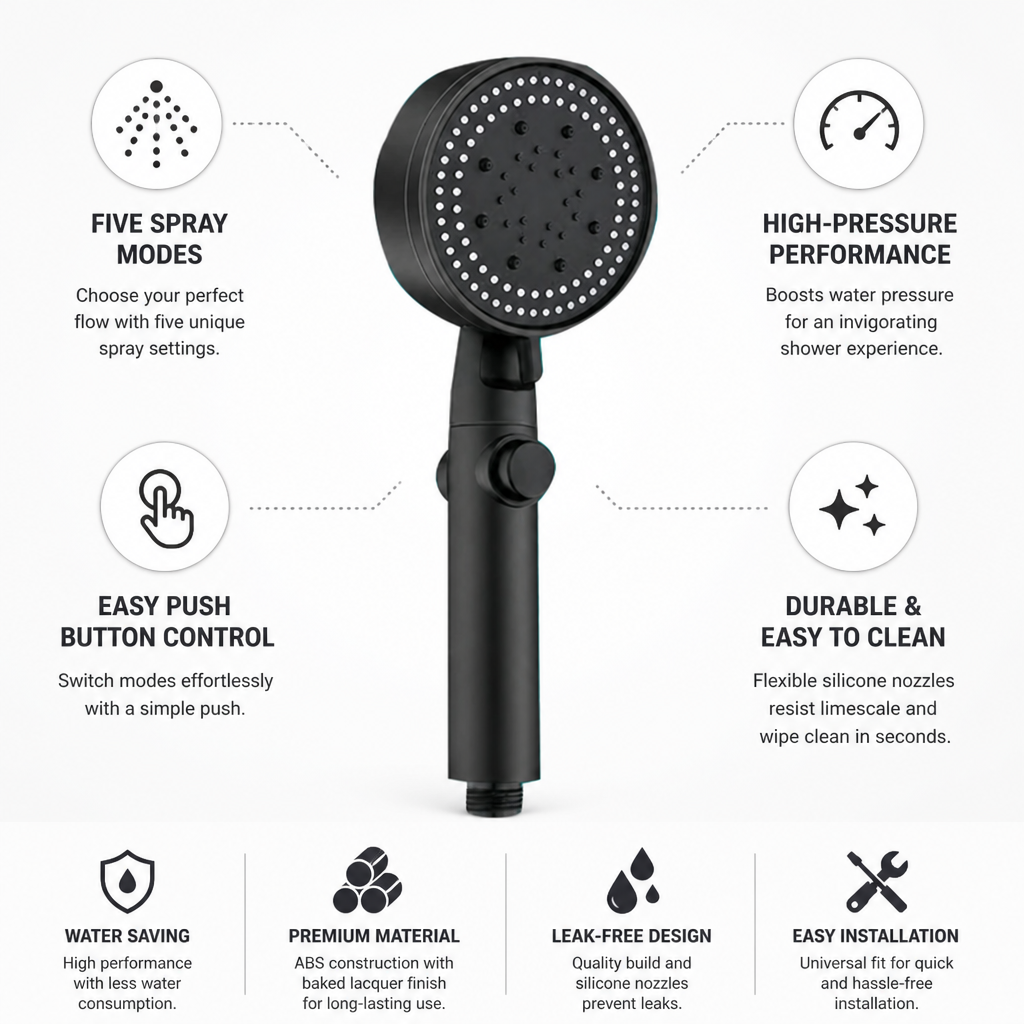 Shower Head High-Pressure Five Spray Modes Silicone Nozzles