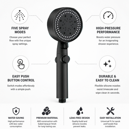 Shower Head High-Pressure Five Spray Modes Silicone Nozzles