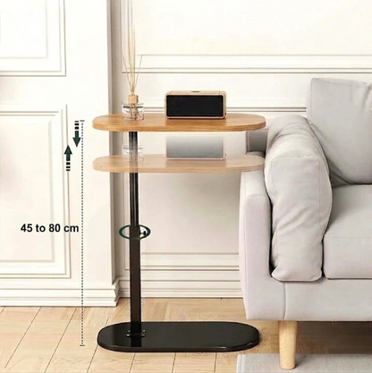 Side Table Height-Adjustable Wood Top & Metal Frame