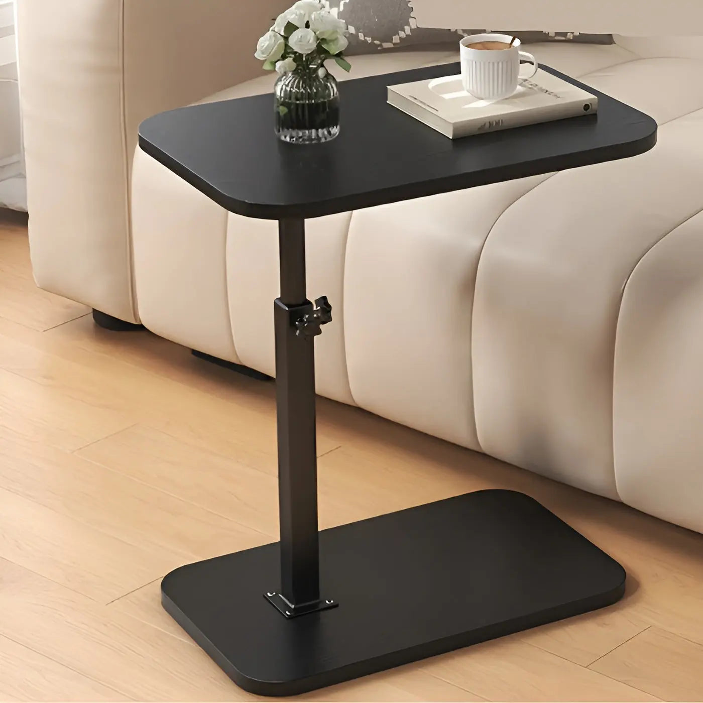 Side Table Height-Adjustable Wood Top & Metal Frame