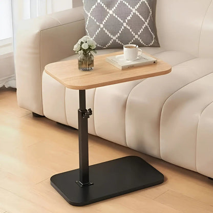 Side Table Height-Adjustable Wood Top & Metal Frame