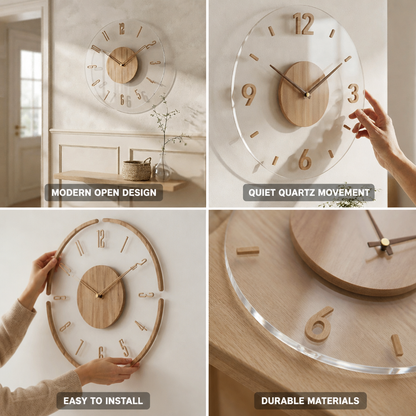 Silent Quartz Open-Frame Wall Clock with Wood Center (35 cm)