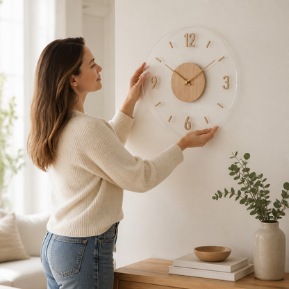 Silent Quartz Open-Frame Wall Clock with Wood Center (35 cm)