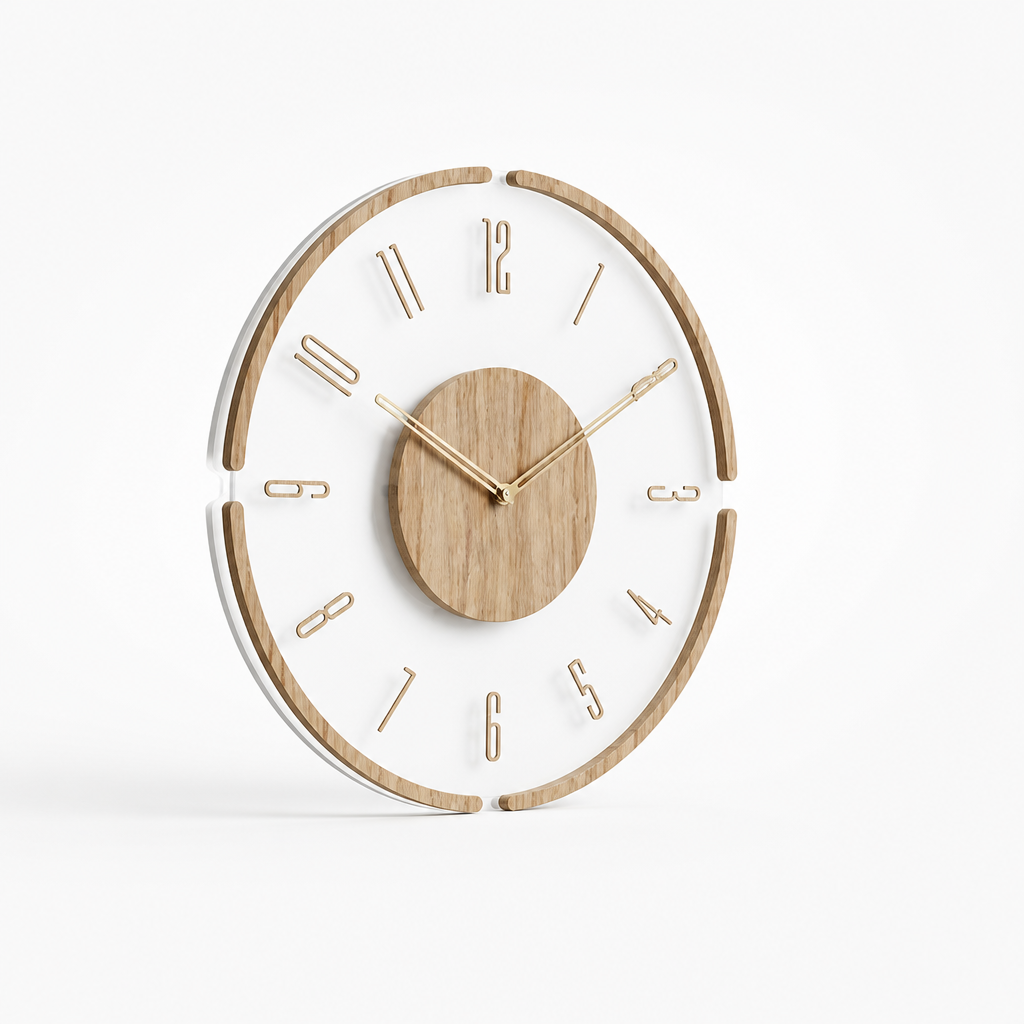 Silent Quartz Open-Frame Wall Clock with Wood Center (35 cm)