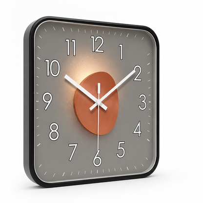 Silent Quartz Square-Face Wall Clock with Glass Cover