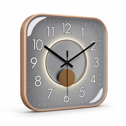 Silent Quartz Square-Face Wall Clock with Glass Cover