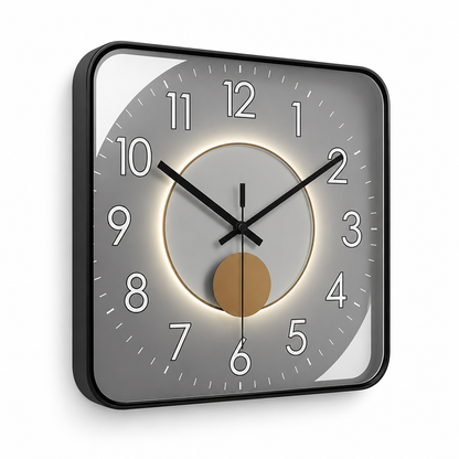 Silent Quartz Square-Face Wall Clock with Glass Cover