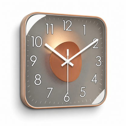 Silent Quartz Square-Face Wall Clock with Glass Cover